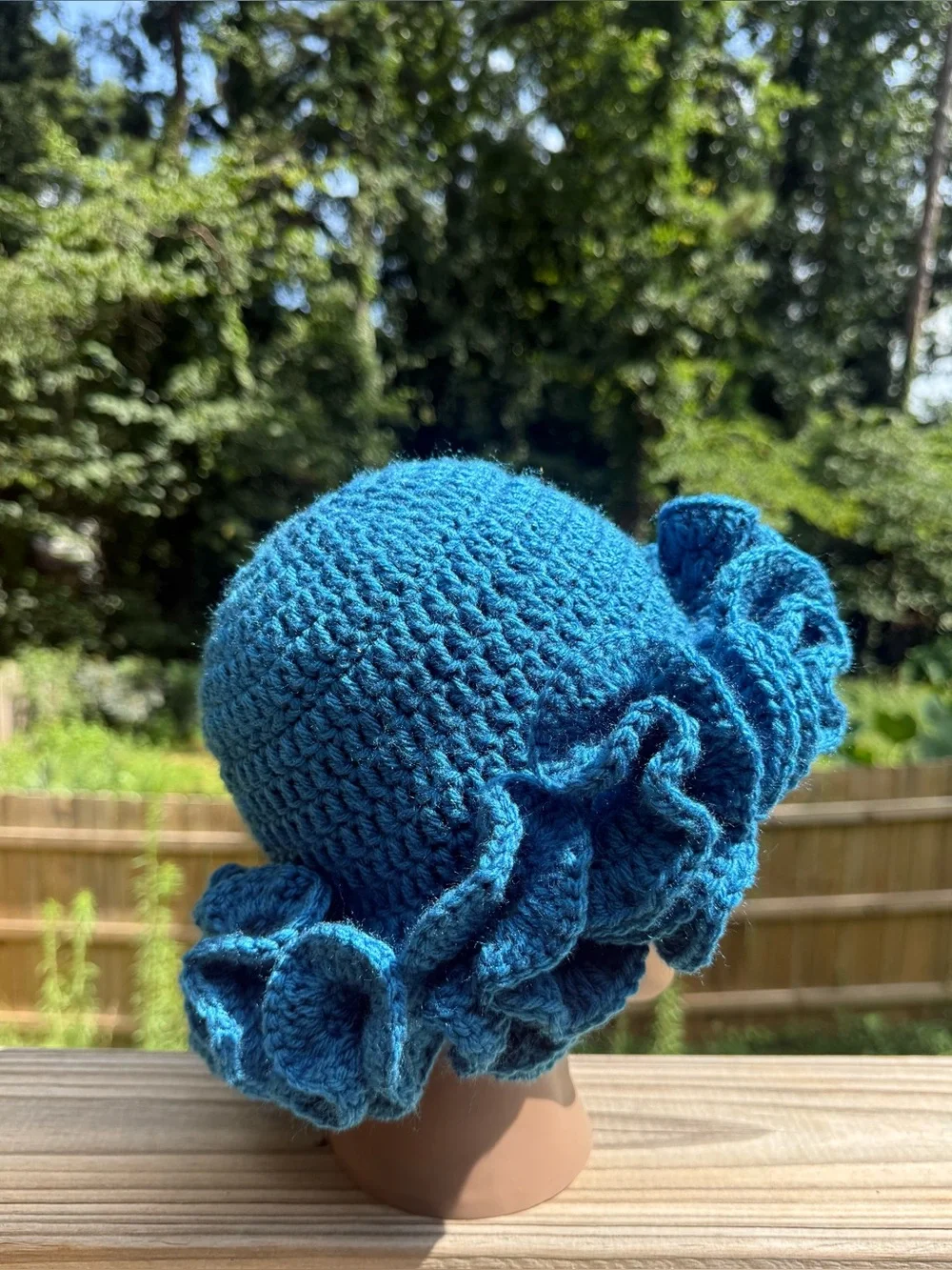 Wave Blue Handmade Crochet Ruffle Hat